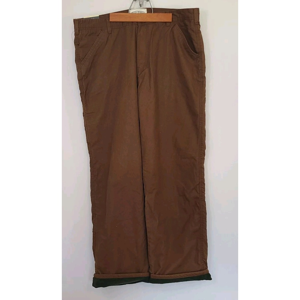NWT Men's Field & Stream Fleece Lined Brown Canvas Pants 36x30 Actual W38" L29"